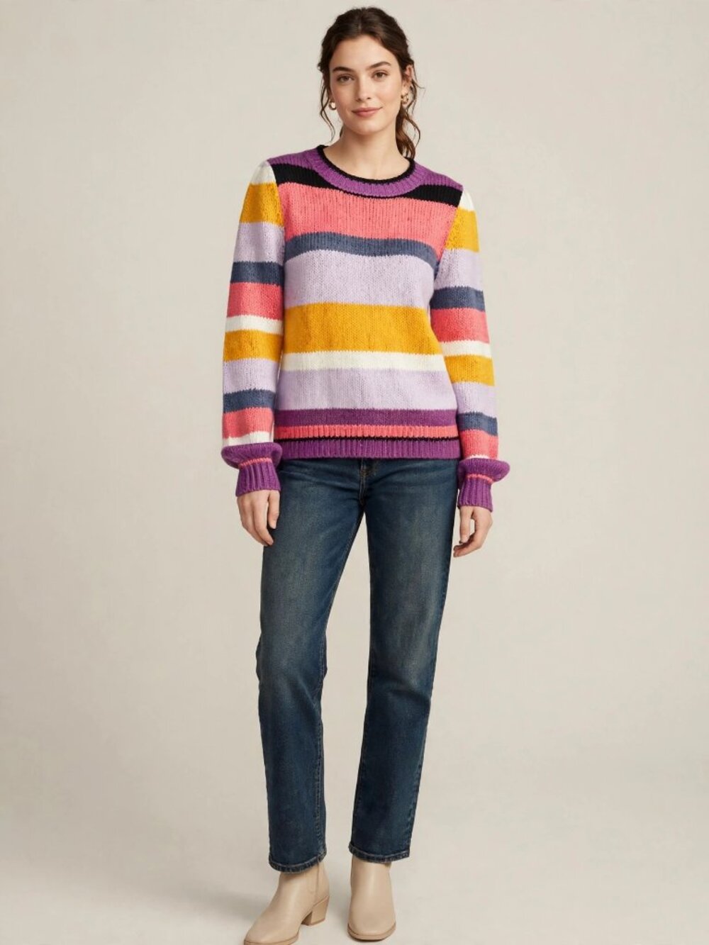Fate Multicolor Striped Chunky Knit Crewneck Sweater S NWT